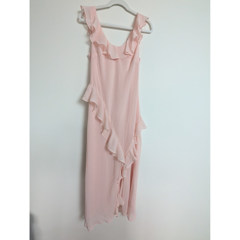 A New Day Womens M Pink Ruffle Scoop Neck Ankle Length Fully Lined Slip Dress